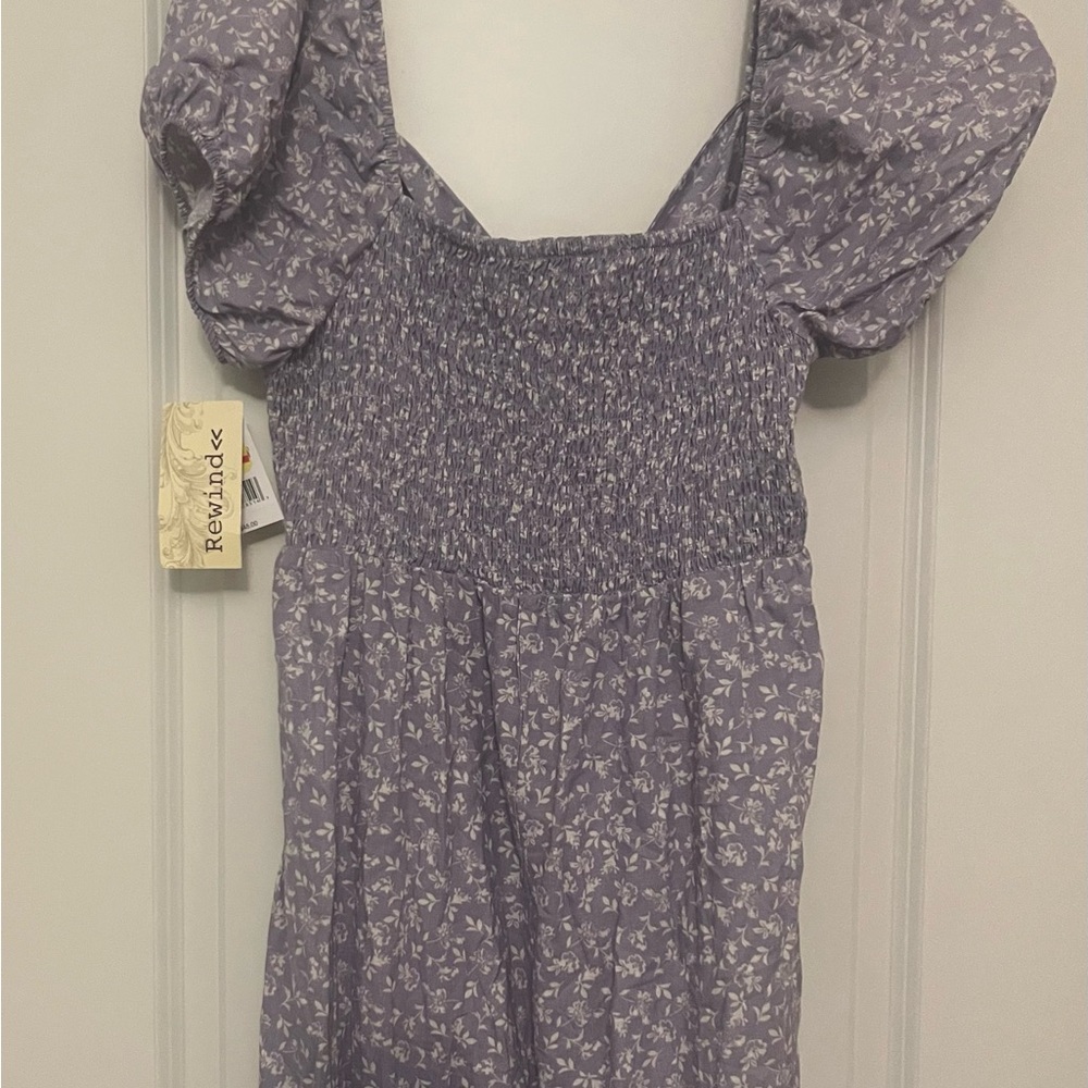 Rewind Blue and Gray Smocked Ruffled Blouse